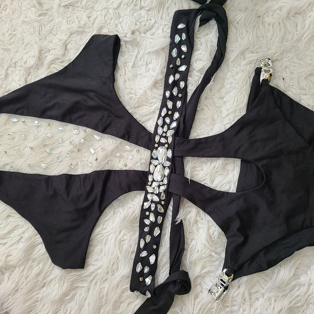Sexy black gem one piece bikini